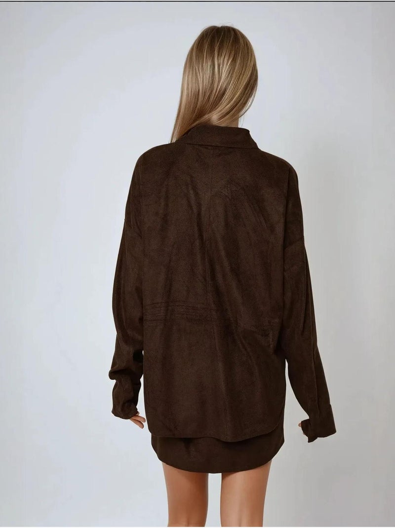 Chemise boutonnée en faux daim Marron - Kiabi