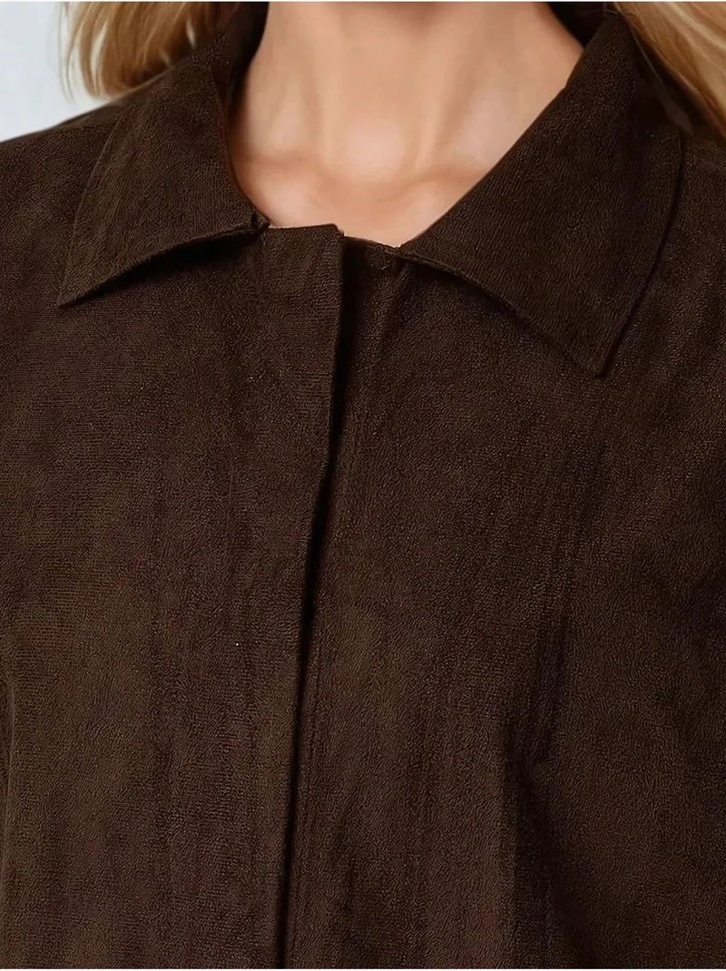 Chemise boutonnée en faux daim Marron - Kiabi