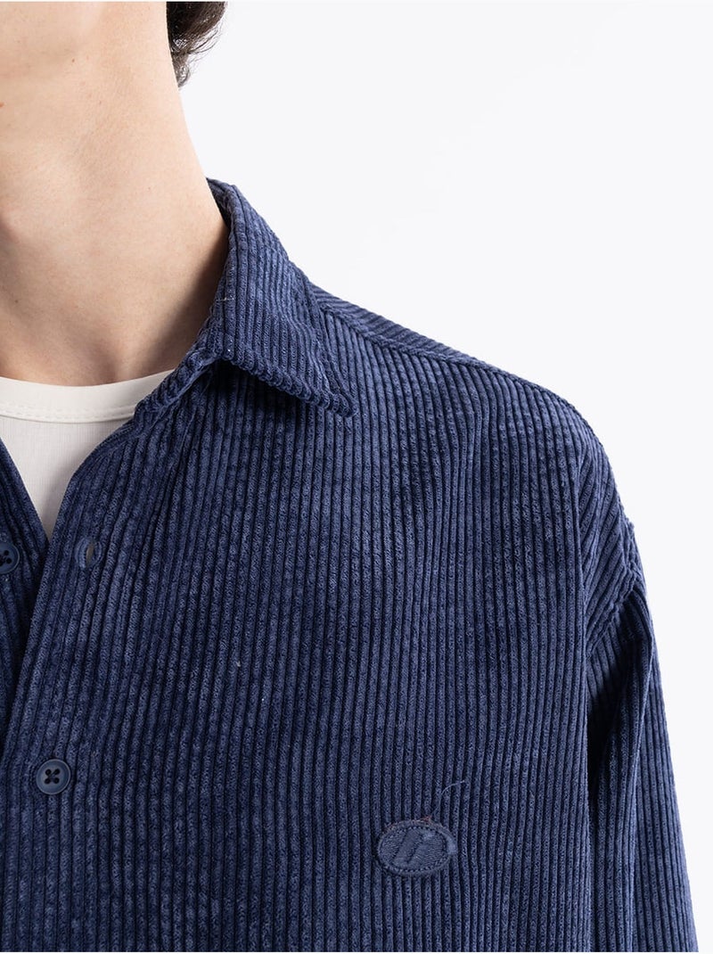 Chemise boutonnée en gabardine texturée giesto Bleu lagon - Kiabi