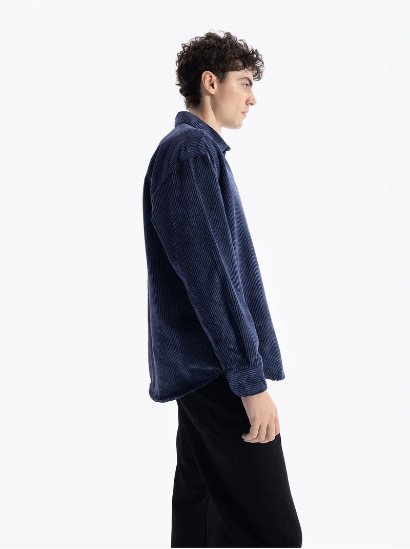 Chemise boutonnée en gabardine texturée giesto Bleu lagon - Kiabi