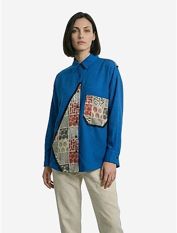 Chemise boutonnée en lin mélangé à imprimé géométrique ma mode my fashion