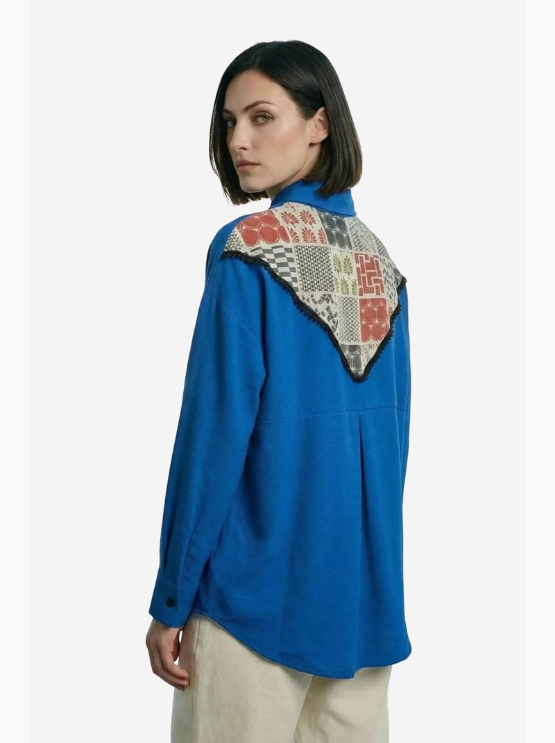 Chemise boutonnée en lin mélangé à imprimé géométrique ma mode my fashion Bleu cobalt - Kiabi