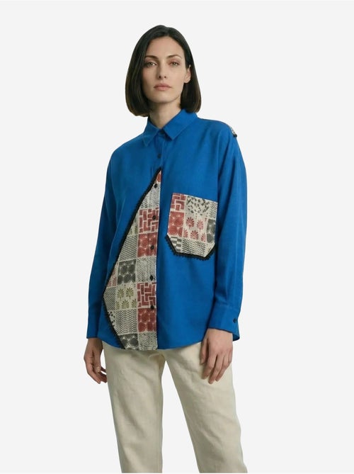 Chemise boutonnée en lin mélangé à imprimé géométrique ma mode my fashion - Kiabi Chemise boutonnée en lin mélangé à imprimé géométrique ma mode my fashion - Kiabi