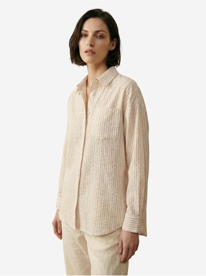 Chemise boutonnée en lin rayé my fashion Crème - Kiabi