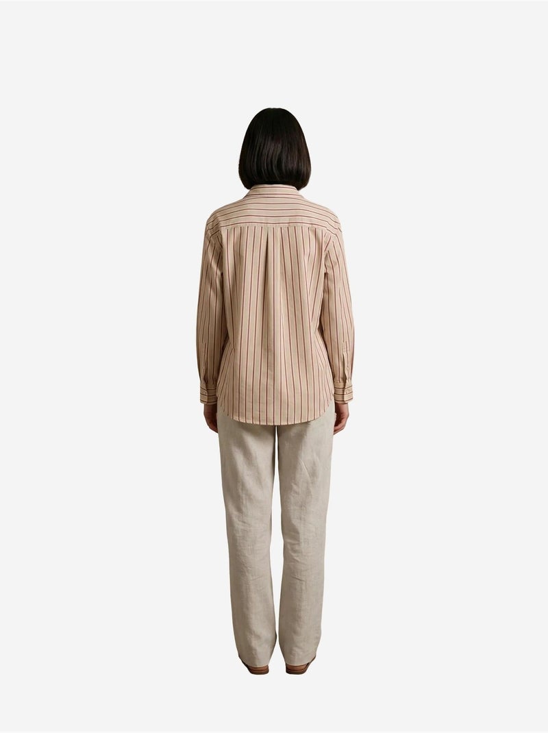 Chemise boutonnée en lin rayé my fashion Crème - Kiabi