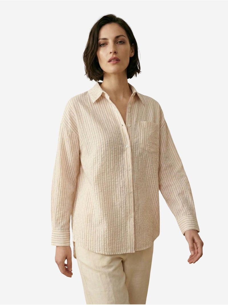 Chemise boutonnée en lin rayé my fashion Crème - Kiabi