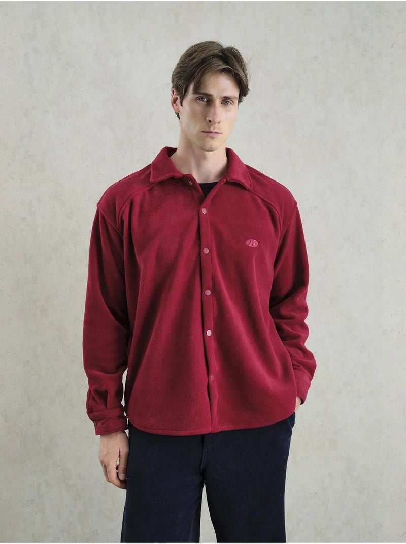 Chemise boutonnée en maille texturée giesto Rouge bordeaux - Kiabi