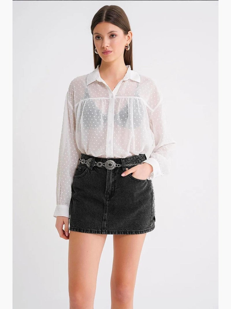 Chemise boutonnée en organza texturé mixray Blanc - Kiabi