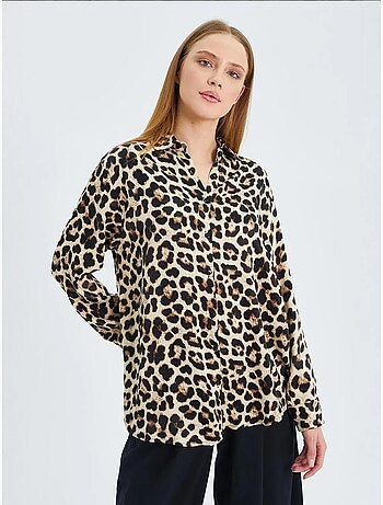 Chemise boutonnée en popeline à imprimé léopard mixray