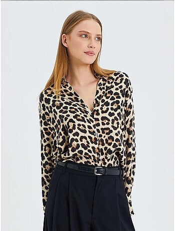 Chemise boutonnée en popeline à imprimé léopard mixray