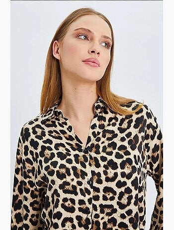 Chemise boutonnée en popeline à imprimé léopard mixray