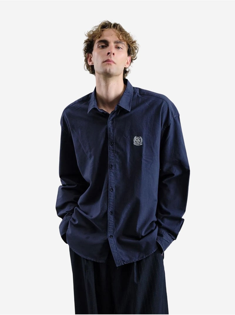 Chemise boutonnée en popeline brodée giesto Bleu marine - Kiabi