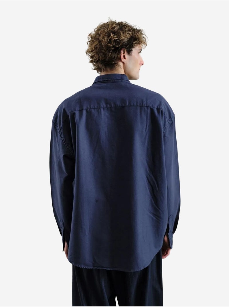 Chemise boutonnée en popeline brodée giesto Bleu marine - Kiabi