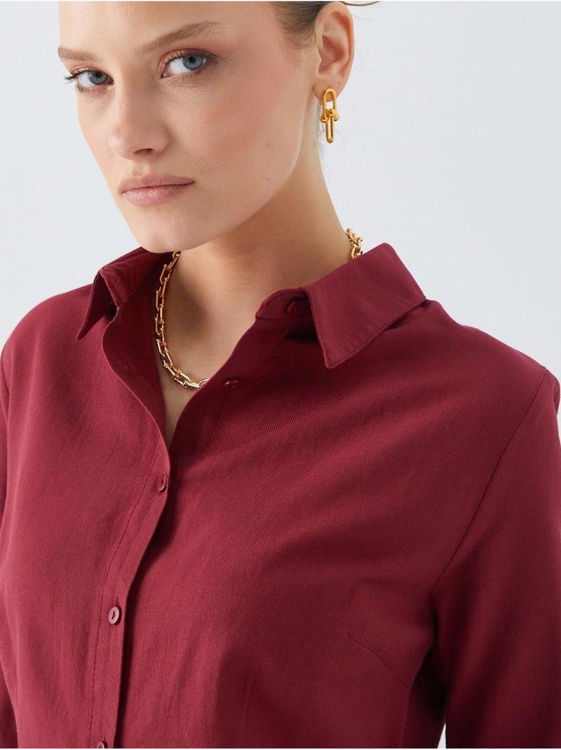 Chemise boutonnée en popeline coupe slim mixray Rouge bordeaux - Kiabi