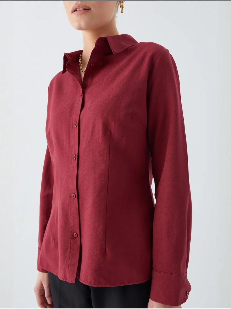Chemise boutonnée en popeline coupe slim mixray Rouge bordeaux - Kiabi
