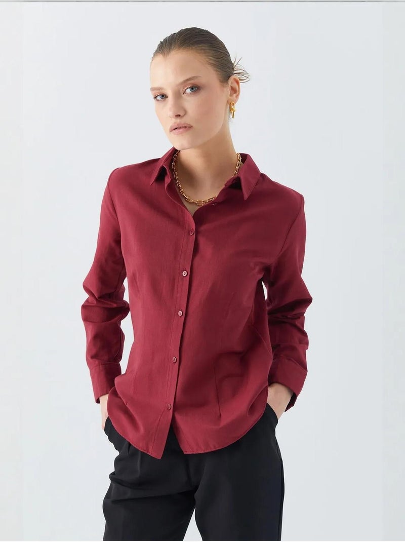 Chemise boutonnée en popeline coupe slim mixray Rouge bordeaux - Kiabi
