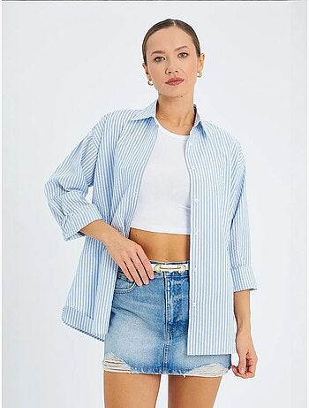 Chemise boutonnée en popeline rayée mixray