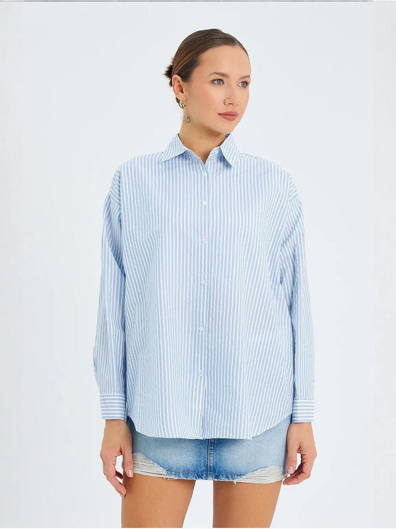 Chemise boutonnée en popeline rayée mixray Bleu clair - Kiabi