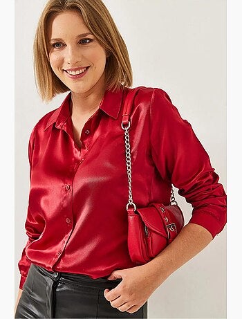 Chemise boutonnée en satin à col chemise lucci