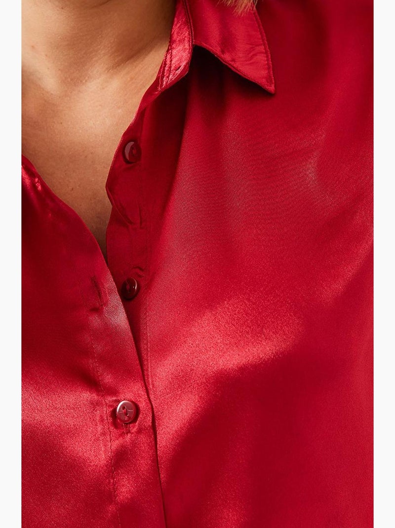 Chemise boutonnée en satin à col chemise lucci Rouge - Kiabi