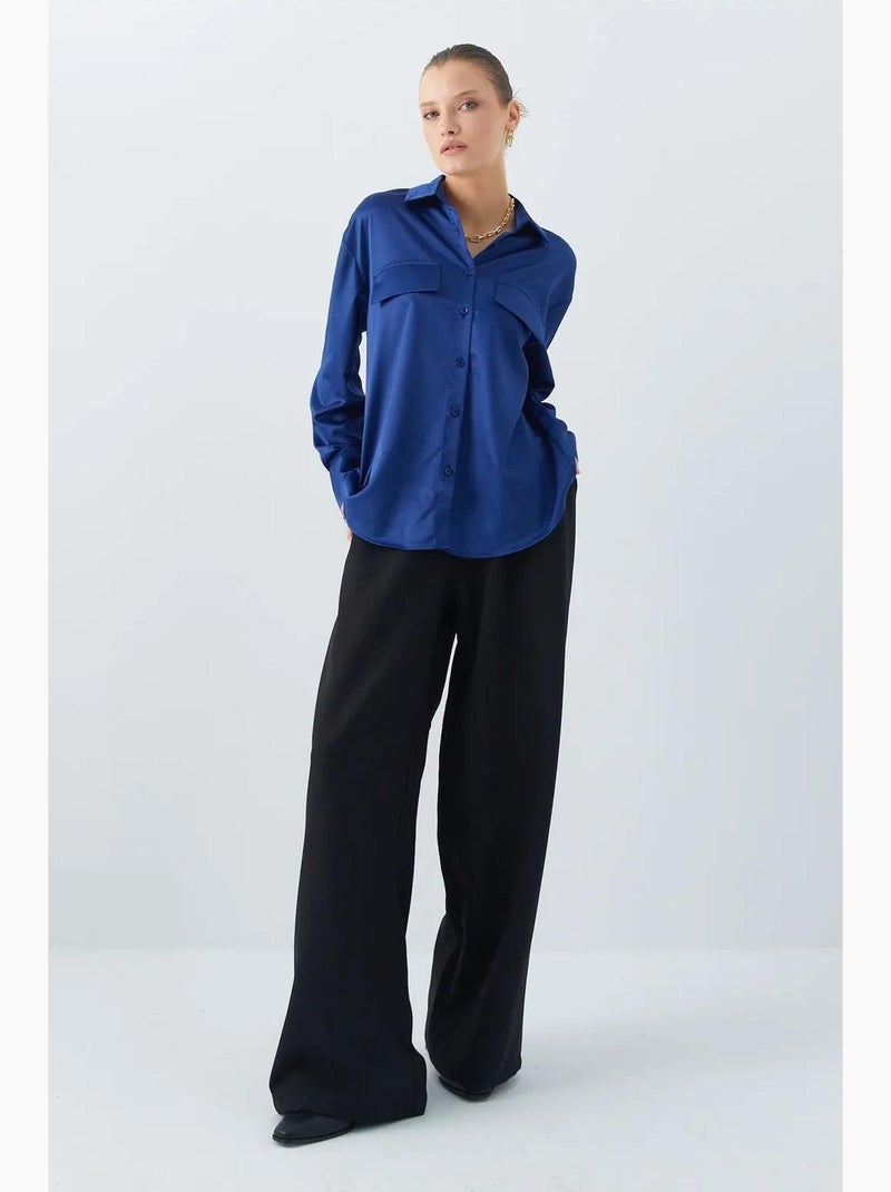 Chemise boutonnée en satin avec détail de poche mixray Bleu marine - Kiabi