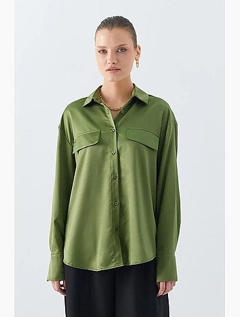 Chemise boutonnée en satin avec détail de poche mixray