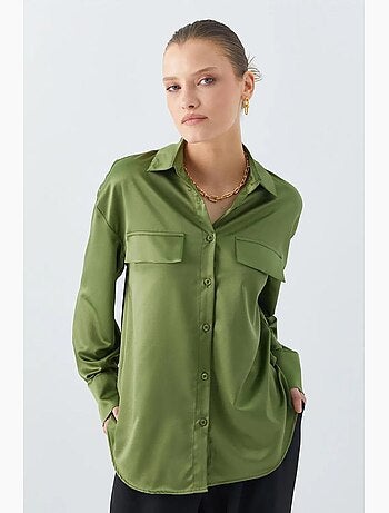 Chemise boutonnée en satin avec détail de poche mixray