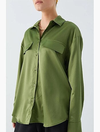 Chemise boutonnée en satin avec détail de poche mixray