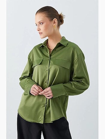 Chemise boutonnée en satin avec détail de poche mixray