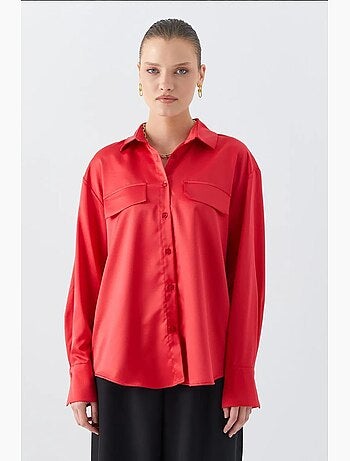 Chemise boutonnée en satin avec détail de poche mixray