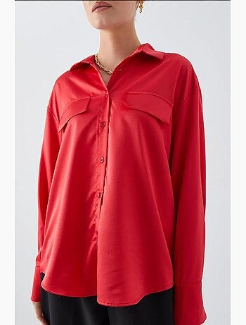 Chemise boutonnée en satin avec détail de poche mixray