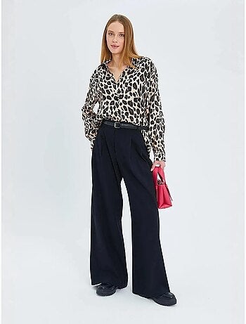 Chemise boutonnée en satin imprimé léopard mixray