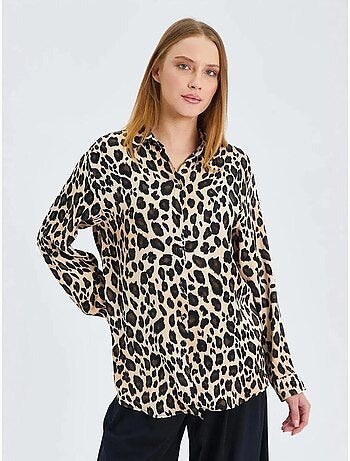 Chemise boutonnée en satin imprimé léopard mixray