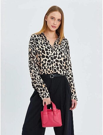 Chemise boutonnée en satin imprimé léopard mixray