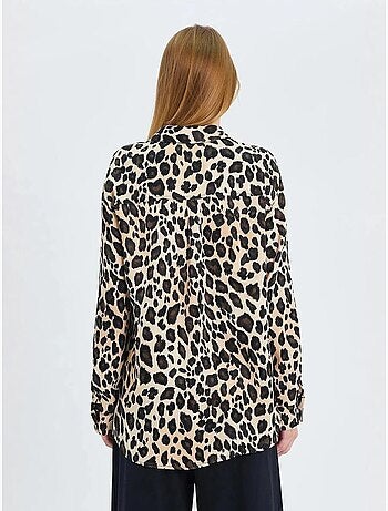 Chemise boutonnée en satin imprimé léopard mixray