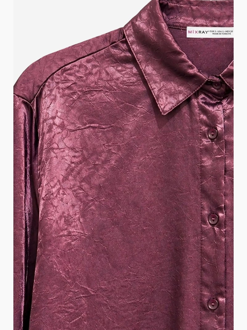 Chemise boutonnée en satin tissé coupe classique mixray Rouge bordeaux - Kiabi