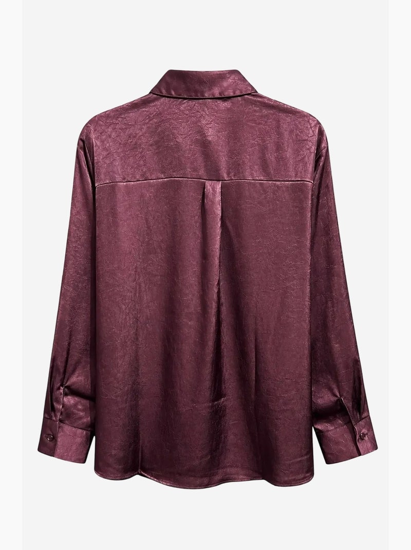 Chemise boutonnée en satin tissé coupe classique mixray Rouge bordeaux - Kiabi