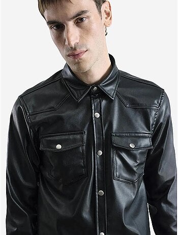 Chemise boutonnée en similicuir avec poche giesto