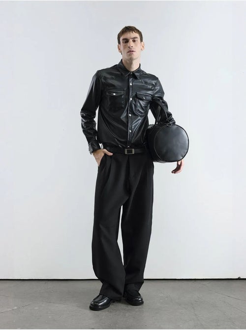 Chemise boutonnée en similicuir avec poche giesto - Kiabi