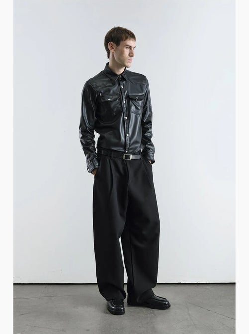 Chemise boutonnée en similicuir avec poche giesto - Kiabi