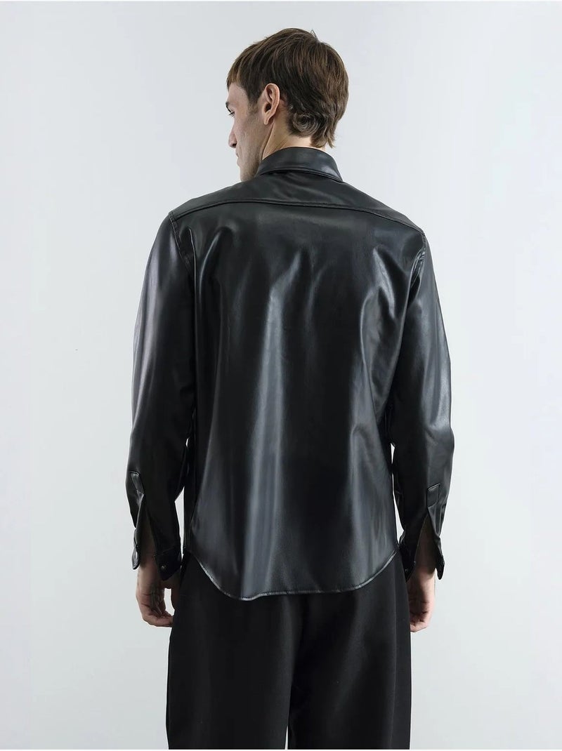 Chemise boutonnée en similicuir avec poche giesto Noir - Kiabi