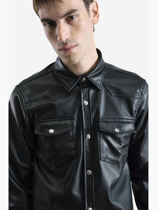 Chemise boutonnée en similicuir avec poche giesto - Kiabi