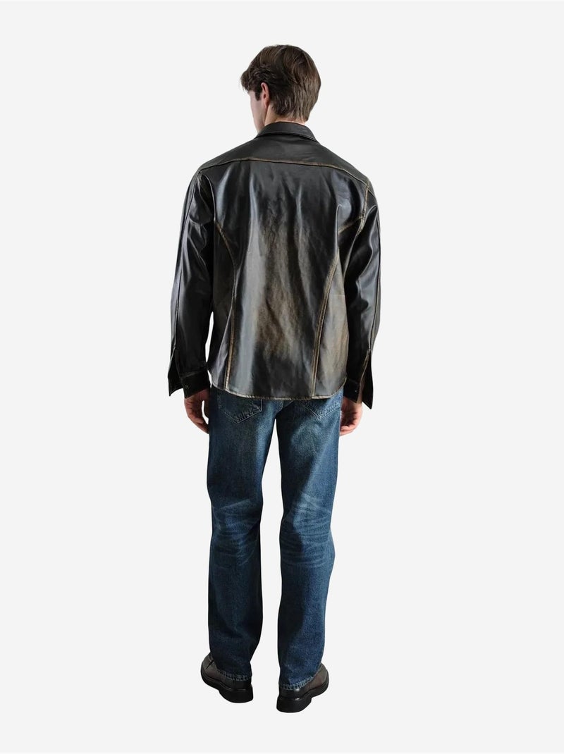 Chemise boutonnée en similicuir coupe classique giesto Marron foncé - Kiabi