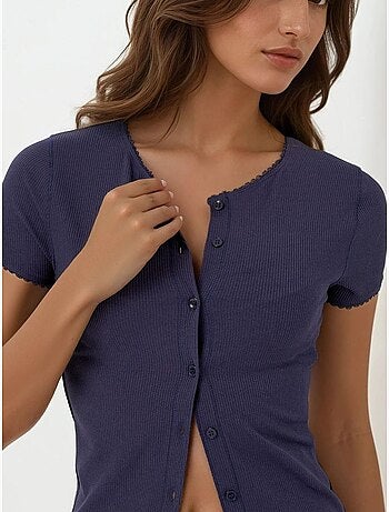 Chemise boutonnée en tricot texturé avec col