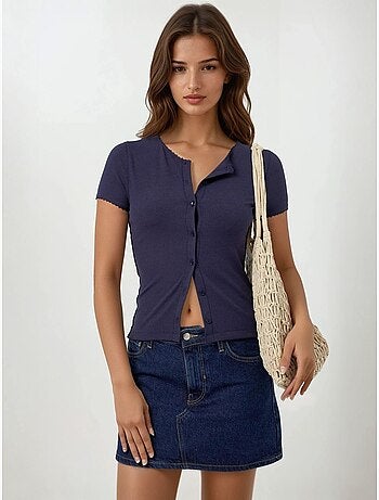 Chemise boutonnée en tricot texturé avec col