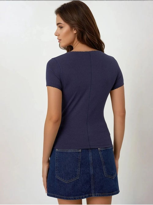 Chemise boutonnée en tricot texturé avec col - Kiabi