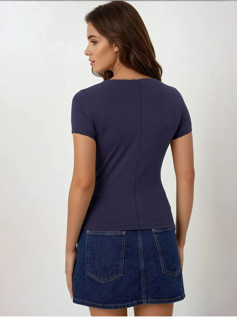 Chemise boutonnée en tricot texturé avec col Bleu marine - Kiabi