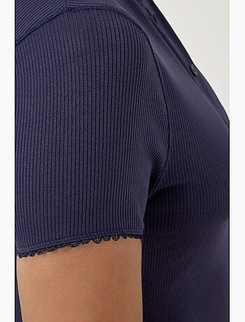 Chemise boutonnée en tricot texturé avec col hiccup