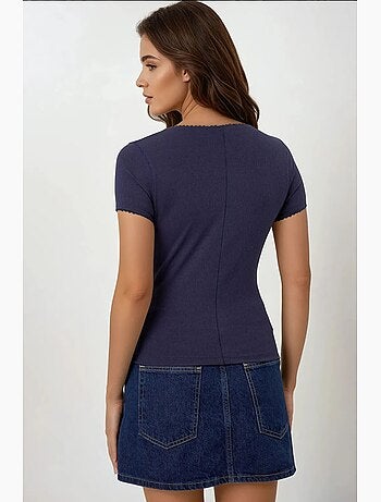 Chemise boutonnée en tricot texturé avec col hiccup