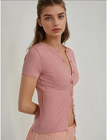 Chemise boutonnée en tricot texturé avec col